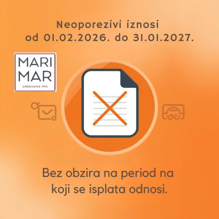 Neoporezivi iznosi od 01.02.2026. do 31.01.2027.